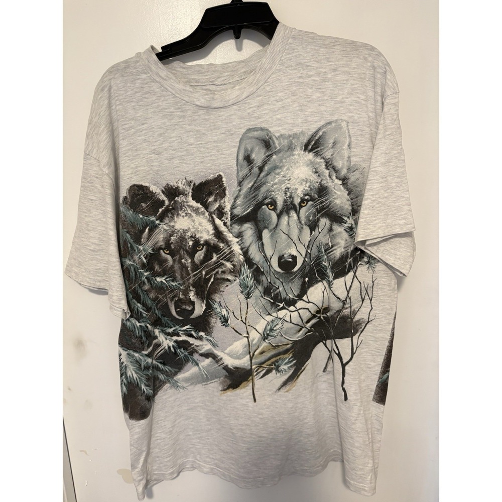 Vintage 1994 Wolf Husky Nature Animal Husky Big Graphic AOP T-Shirt XL
